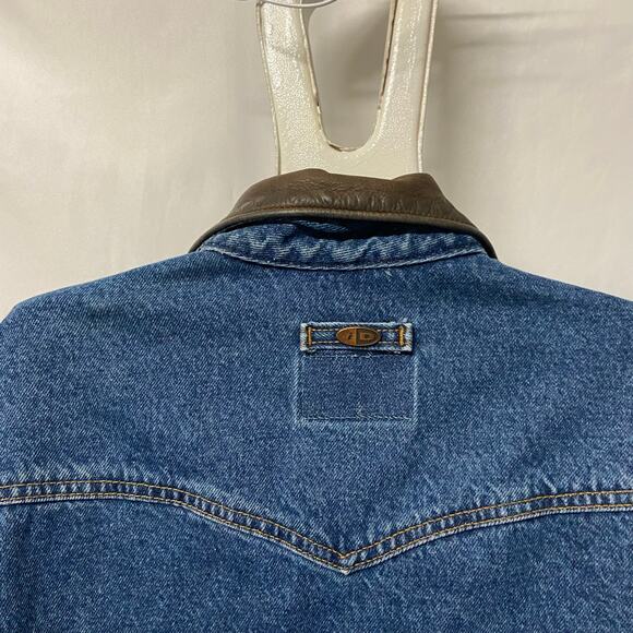 ID Wear Jacket Denim Leather Collar Size L Trucker Jacket Embroidered Wolf - Picture 4 of 12